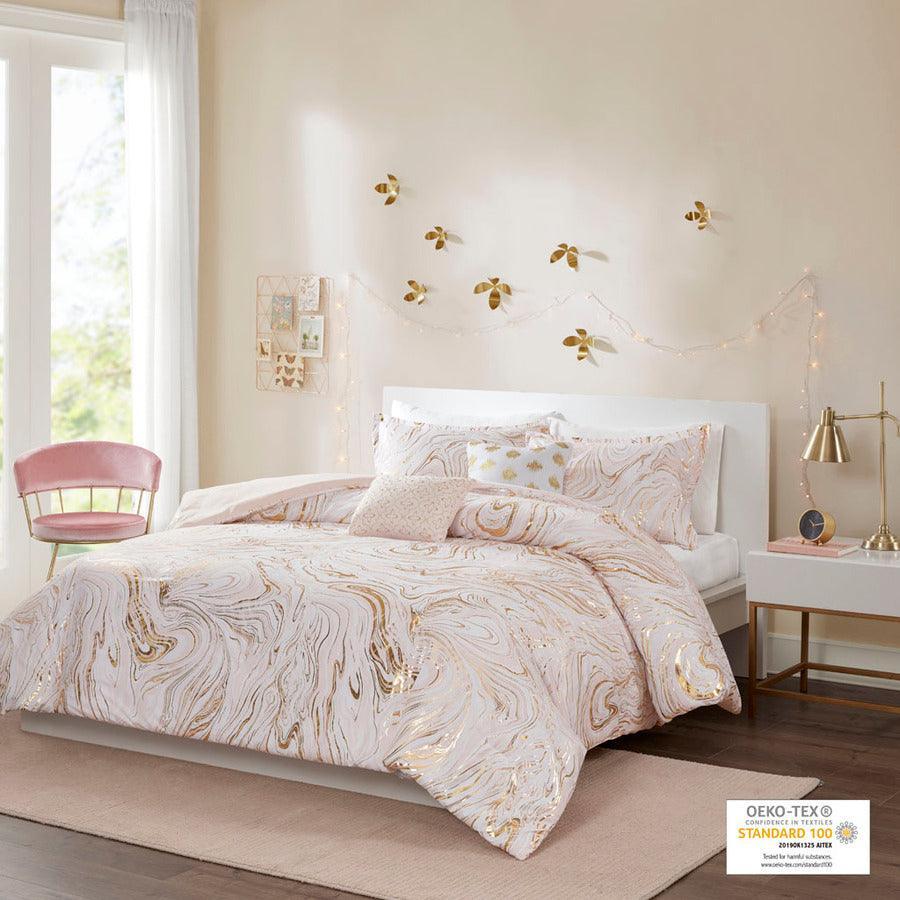 Rebecca Metallic Printed Comforter Set Blush & Gold Full/Queen