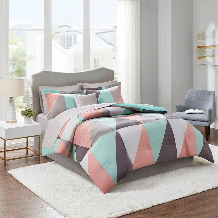 Remy Queen Reversible Complete Modern & Contemporary Bed Set includes Sheets Aqua