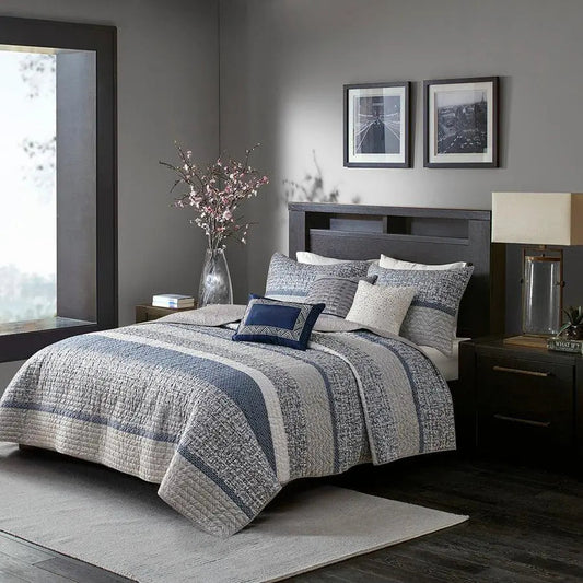 Rhapsody 6 Piece Reversible Jacquard Coverlet Sets Navy