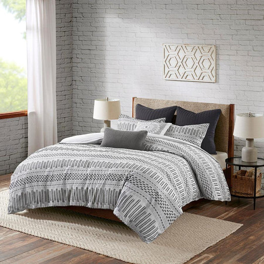 Rhea Cotton 20" D Jacquard Comforter Mini Set Gray Full/Queen