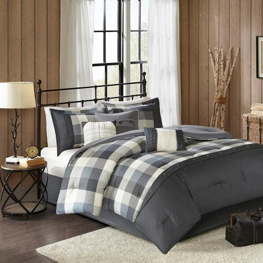 Ridge 7 Piece Herringbone 36 " W Comforter Set Gray King