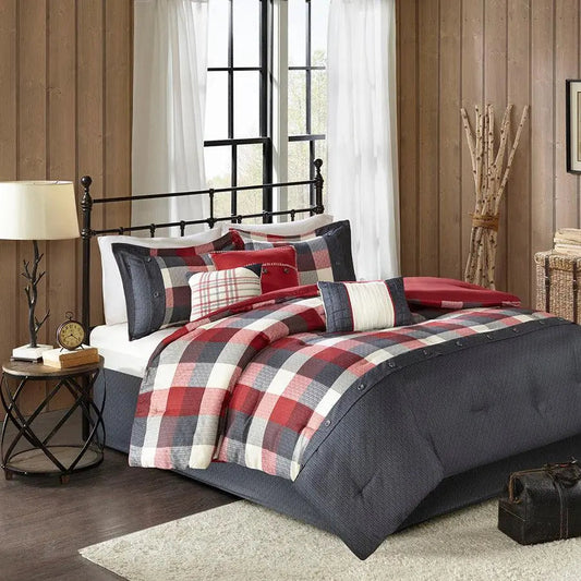 Ridge 7 Piece Herringbone Comforter Set Red King
