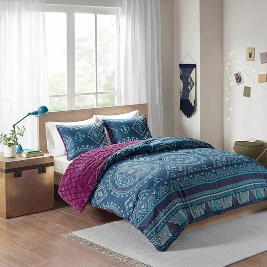 Ripley Reversible Comforter Mini Set Navy & Purple Full/Queen
