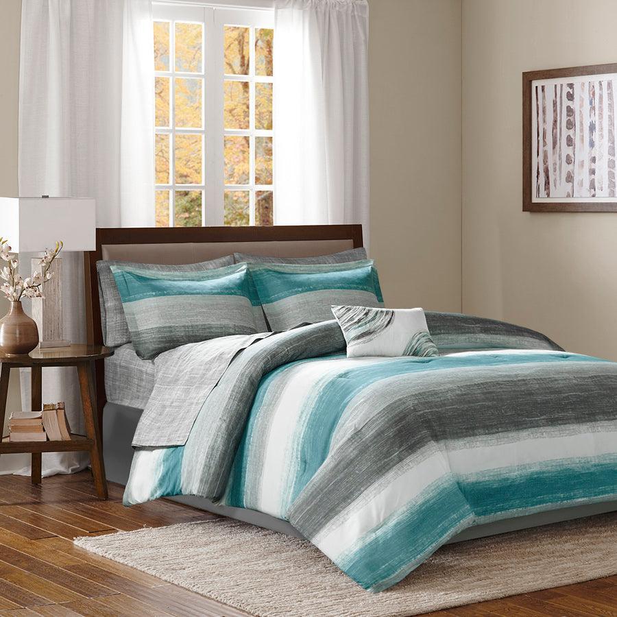 Saben 26 " W Complete Comforter and Cotton Sheet Set Aqua Queen