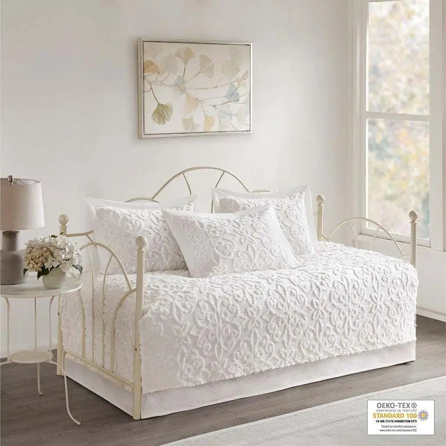 Sabrina Daybed 5 Piece Tufted Cotton Chenille Daybed Set White