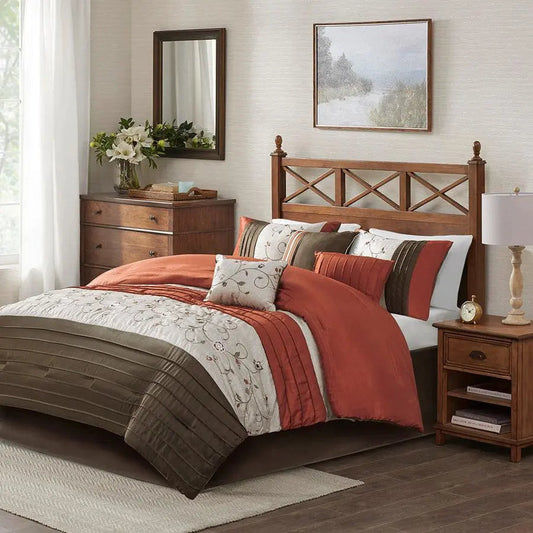 Serene Casual Embroidered 7 Piece Comforter Set Spice Cal King