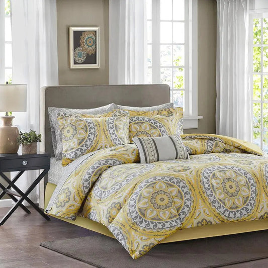Serenity Full Complete Global Inspired Comforter and Cotton Sheet Set Yellow