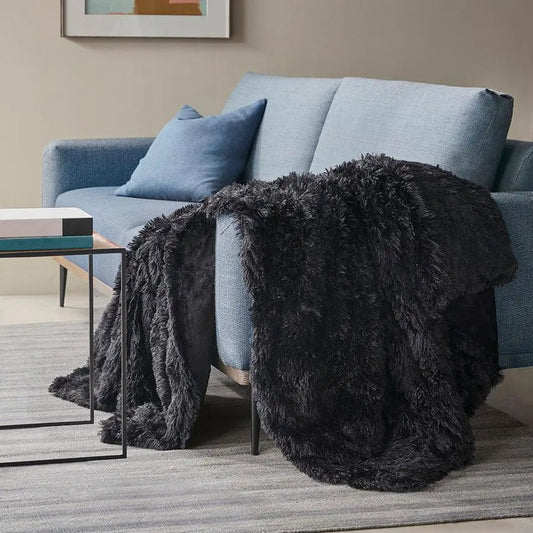Shaggy Fur Weighted Blanket Black BR51-3077