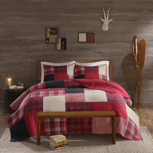 Sunset Lodge/Cabin Oversized Cotton Coverlet Mini Set King/Cal King Red