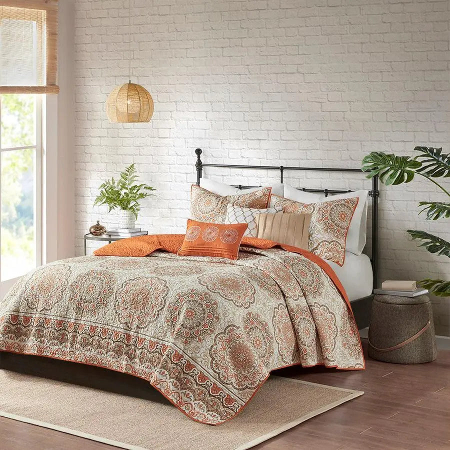 Tangiers King/California King 6 Piece Reversible Coverlet Set Orange