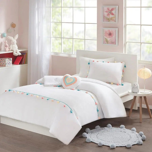 Tessa Twin Tassel Casual Comforter Set White