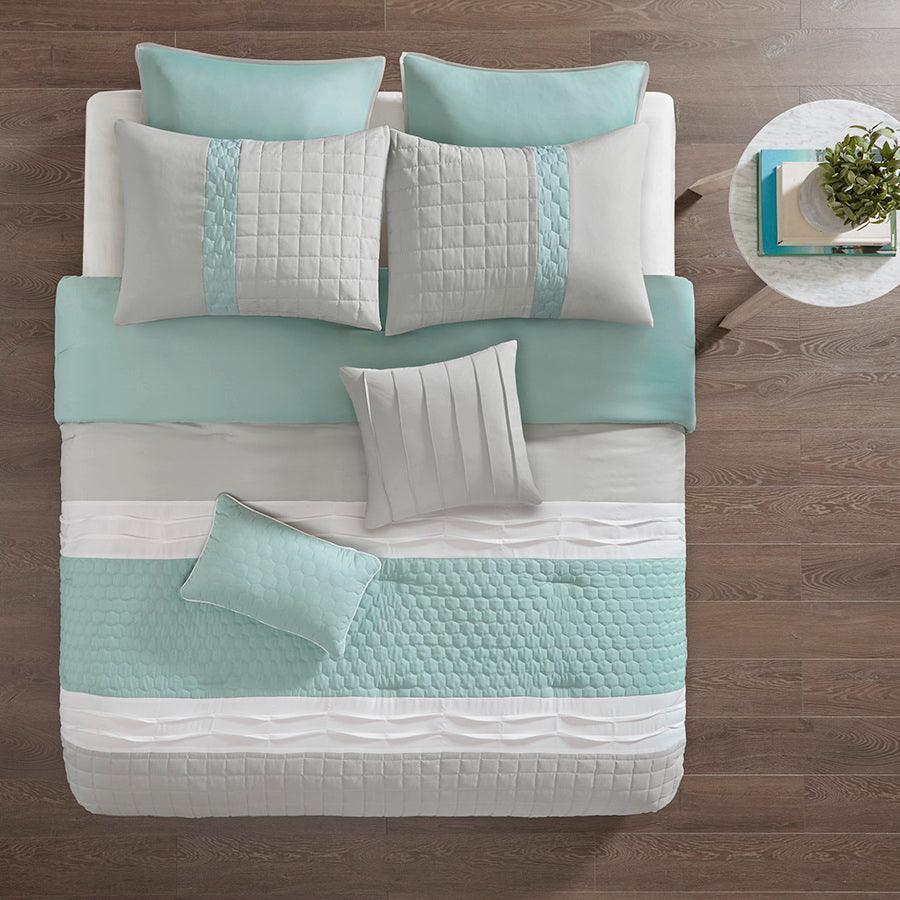 Tinsley 8 Piece 26" W Comforter Set Seafoam & Gray Queen