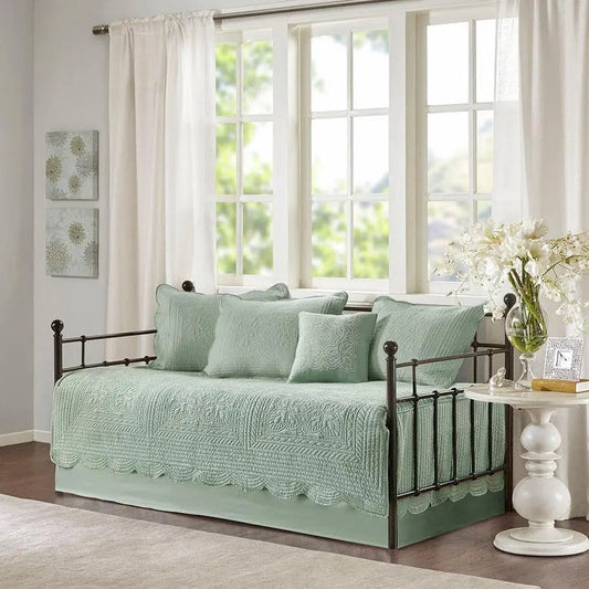 Tuscany Daybed 6 Piece Reversible Scalloped Edge Daybed Cover Set Seafoam