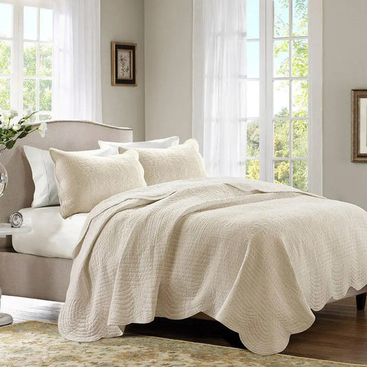 Tuscany Full/Queen 3 Piece Reversible Scalloped Edge Coverlet Set Cream