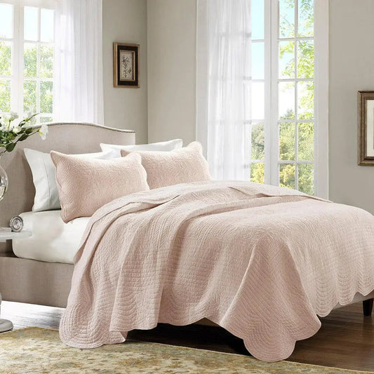 Tuscany King/California King 3 Piece Reversible Scalloped Edge Coverlet Set Blush