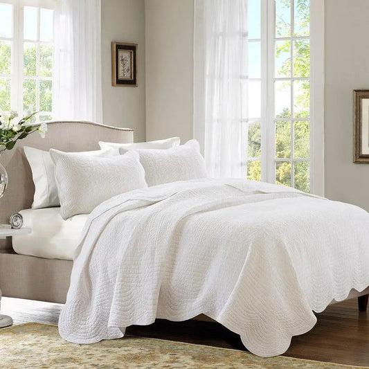 Tuscany King/California King 3 Piece Reversible Scalloped Edge Coverlet Set White