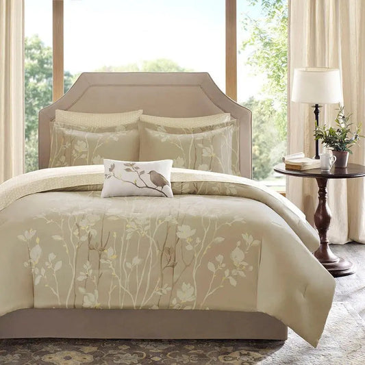 Vaughn 90" Transitional Complete Comforter and Cotton Sheet Set Taupe Twin