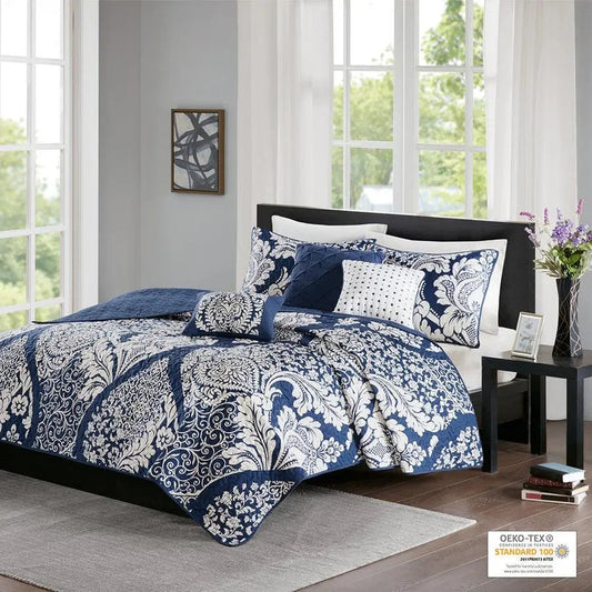 Vienna Full/Queen 6 Piece Reversible Coverlet Set Indigo